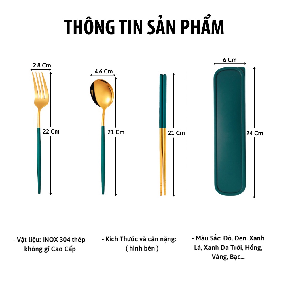 Bộ thìa đũa muỗng dĩa inox 304 mạ vàng cán dài cao cấp - VS169