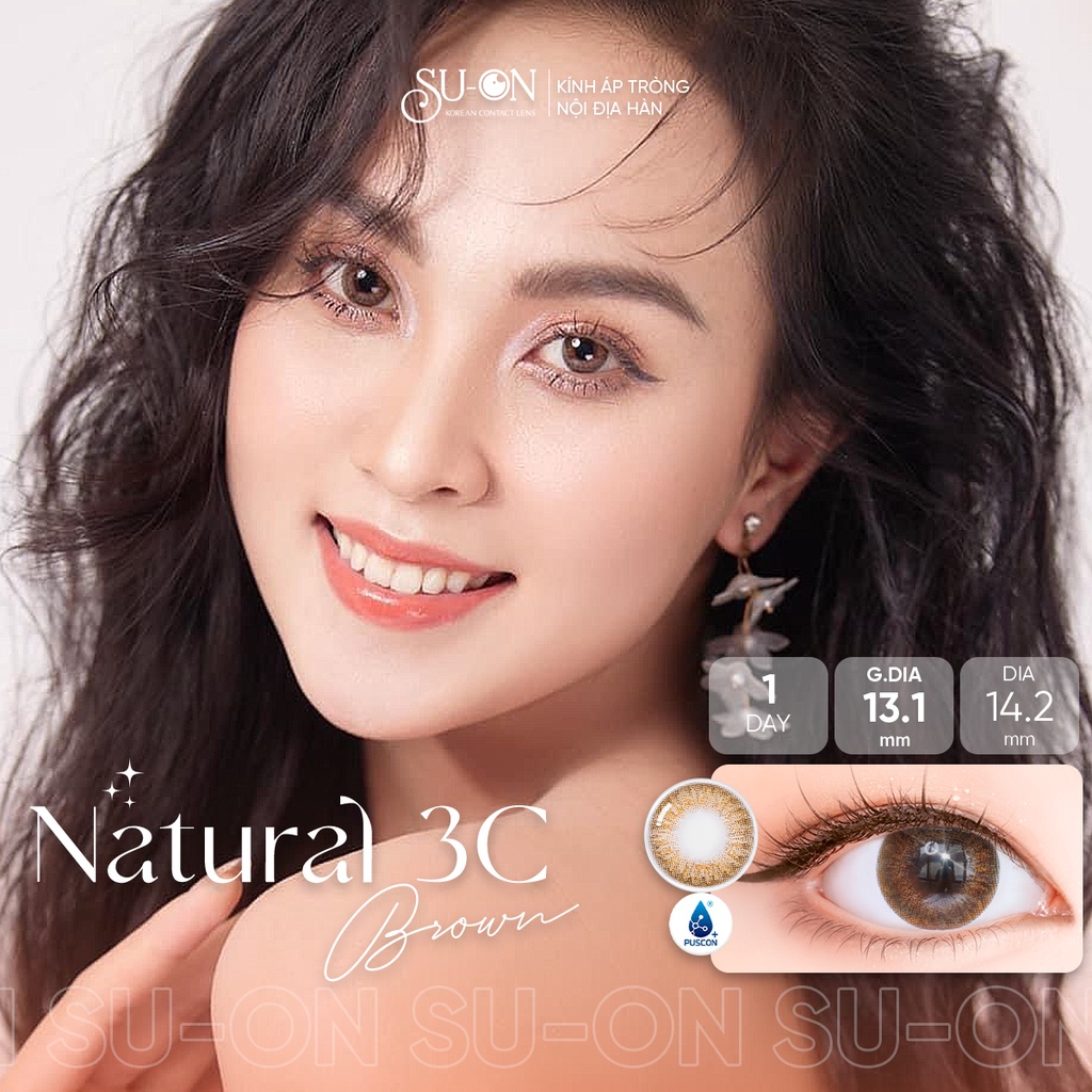 Lens 1 ngày Olens NATURAL 3C BROWN áp tròng 14,2mm, nâu hạt dẻ siêu đẹp best seller Olens, siêu êm đeo 24h