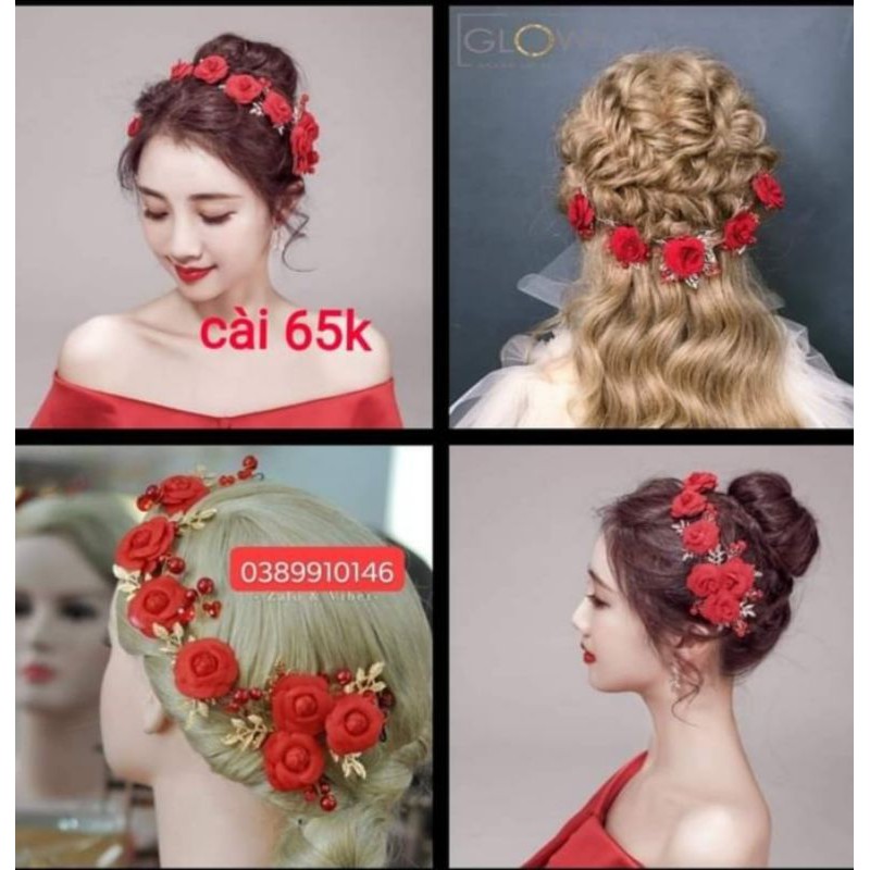 Cài tóc đỏ cô dâu