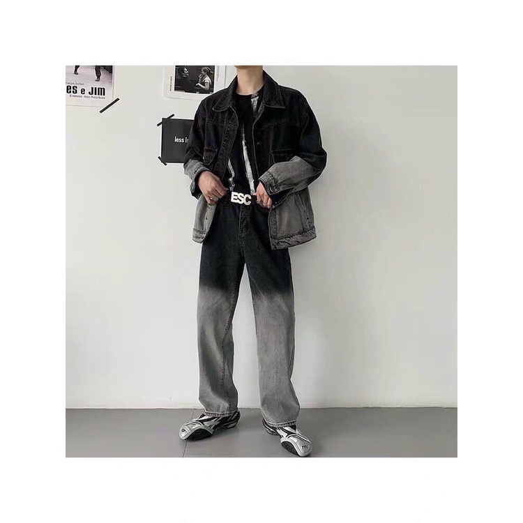 Ống rộng jean phong cách hàn quốc wash 2 màu Ống Suông Unisex- quần bò nam