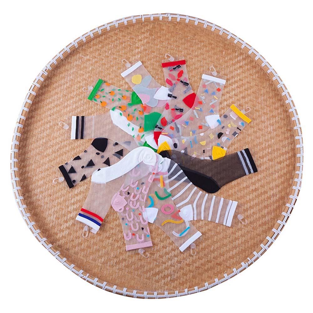 Đôi Vớ Họa Tiết Hình Học Bằng Nylon Màu Đen Thời Trang Mùa Hè Cho Nữ