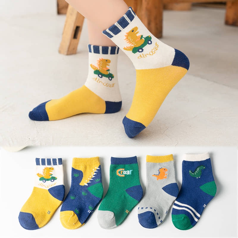 Set 5 Tất Cho Bé Trai Bé Gái In Hình Đáng Yêu Dày Ấm Cao Cổ Chất Cotton