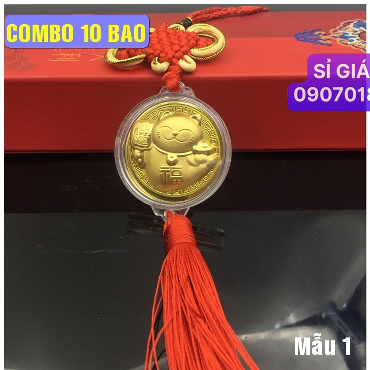 Combo 10 dây treo Xu hình con Mèo Vàng , Treo ô tô, cửa nhà, xe đạp. Làm quà tặng dịp Lễ, Tết - Mẫu 1