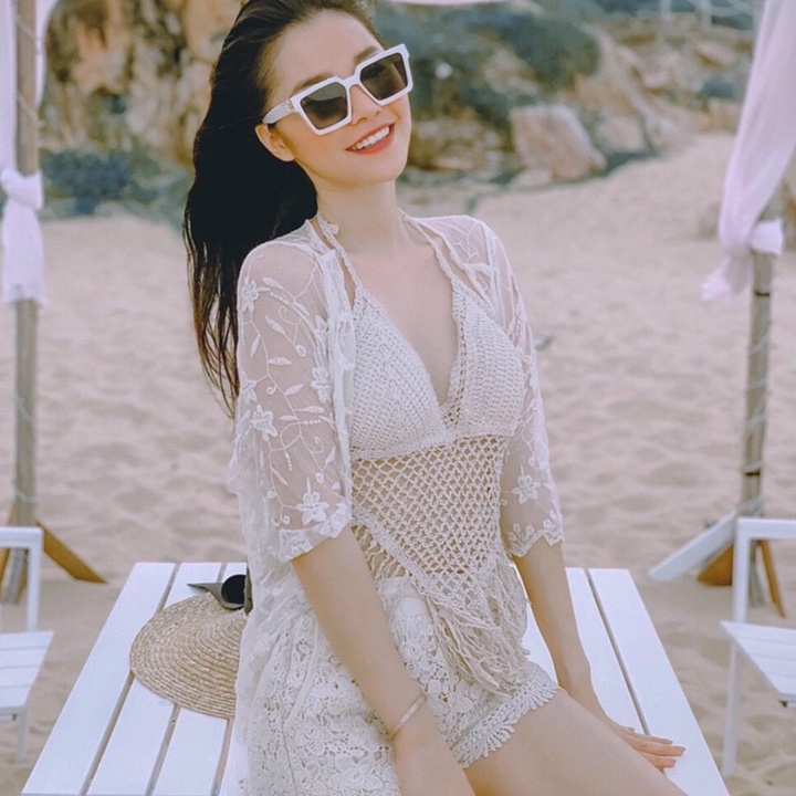 Set bikini ren lưới đồ bơi nữ 3 món sexy đi biển kín đáo thời trang cao cấp GALASSIA