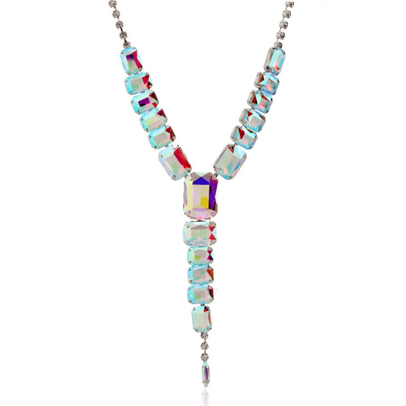 Bộ Vòng cổ Bông Tai Dáng Dài Mặt Thủy Tinh Màu Bạc / Nhiều Màu Thời Trang Âu Mỹ Mới