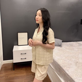 BỘ LỤA ĐŨI PIJAMA HỌA TIẾT KẺ QUẦN ĐÙI CHẤT CAO CẤP MỀM MÁT