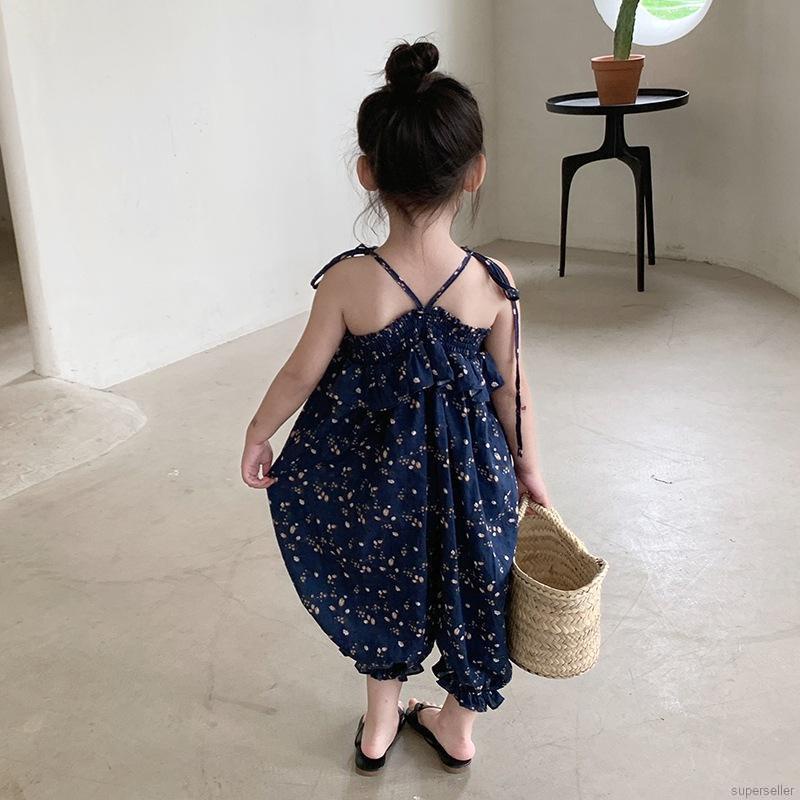 Áo liền quần thắt dây in hoa xinh xắn thời trang mùa hè cho bé gái