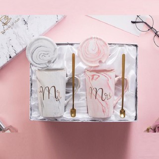 Ly cốc sứ CẶP ĐÔI MR MRS quà tặng ý nghĩa cực đẹp tặng kèm thìa vàng cao cấp sang trọng