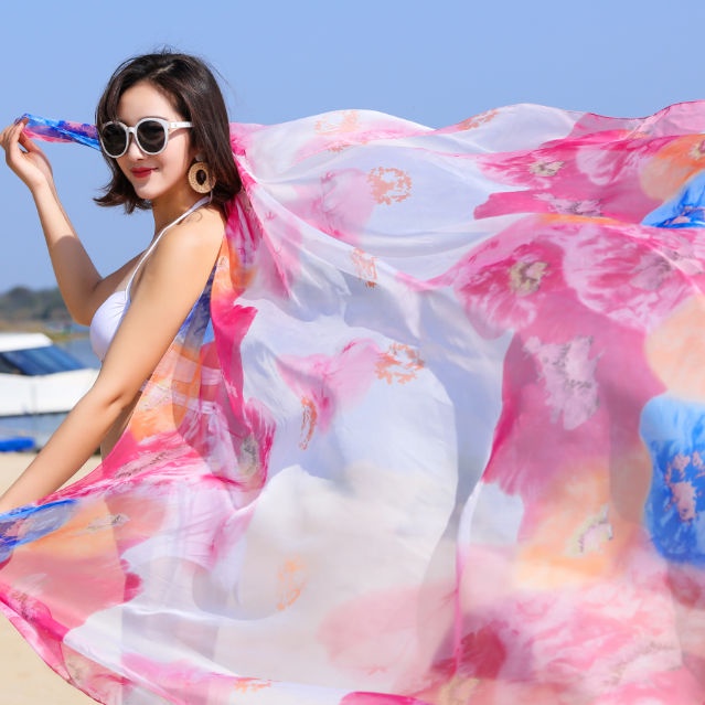 [Trang Sức Đẹp] [Khăn Choàng Lụa Voan Siêu Lớn] Khăn Choàng Lụa Chiffon Phiên Bản Hàn Quốc Dùng Đi Biển Mùa Xuân Thu Đi Biển Chống Nắng Phù Hợp Cho Nữ Đi Biển