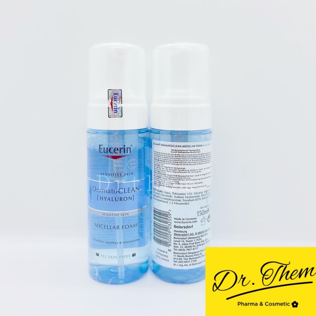 ✅[CHÍNH HÃNG] Bọt Tẩy Trang, Rửa Mặt Eucerin DermatoClean Hyaluron Micellar Foam 150ml. ROSESHOP VIETNAM SP77