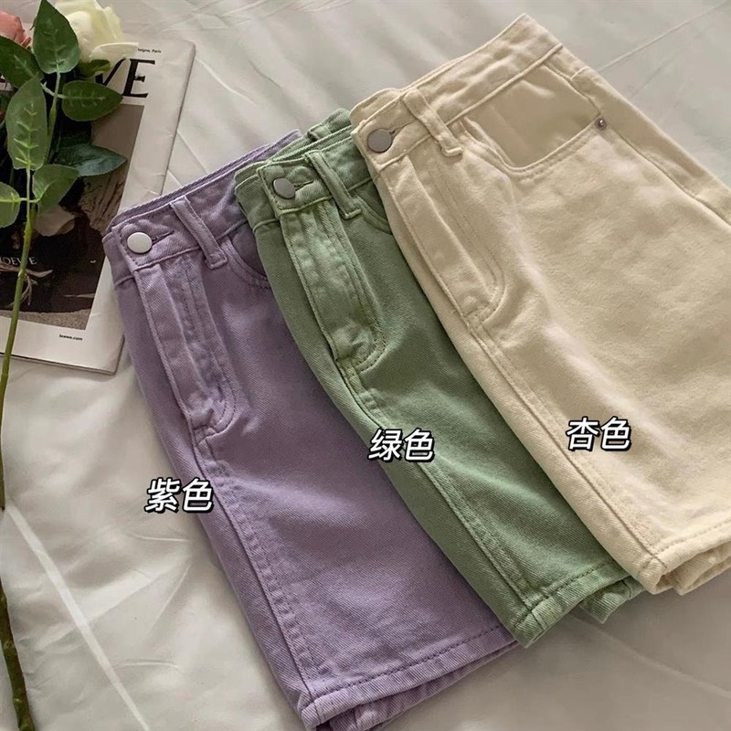 Chân váy jean Chữ A Lưng Cao Màu Sắc Ngọt Ngào Thời Trang Mùa Hè Cho Nữ