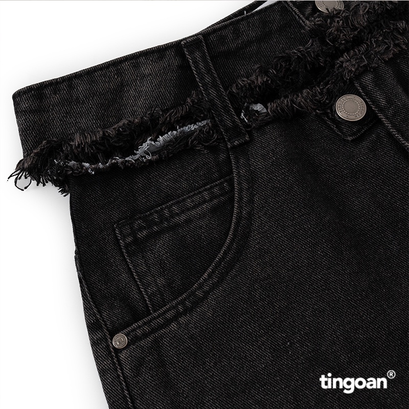 TINGOAN® - Quần short bò cạp rời gấu cắt tua rua đen tingoan MAMIII JEANS SHORTS/LC