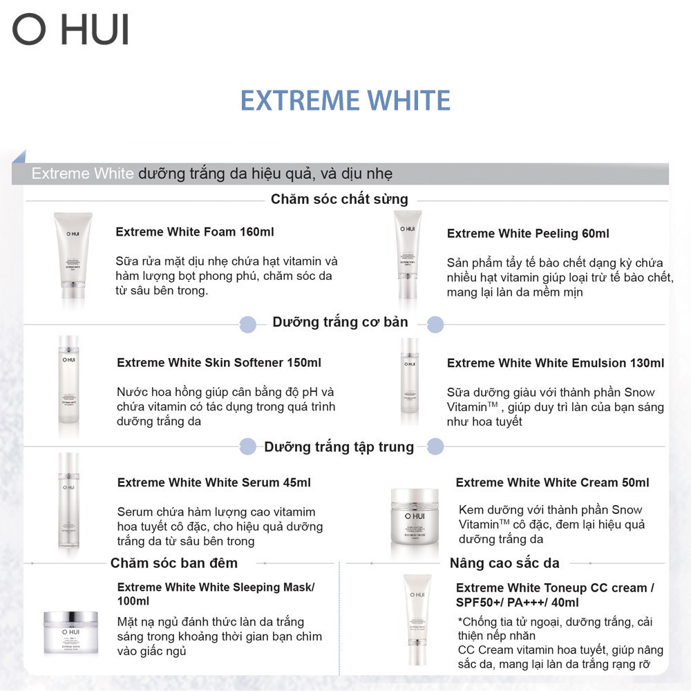 [Mã VISAPREMIUM giảm 150K]Kem dưỡng trắng OHUI Extreme White Cream 50ml