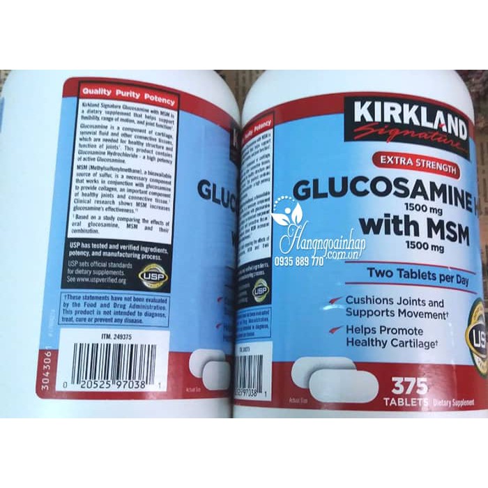 Viên uống Glucosamin HCL 1500mg With MSM 1500mg glucosamine Kirkland 375 Viên