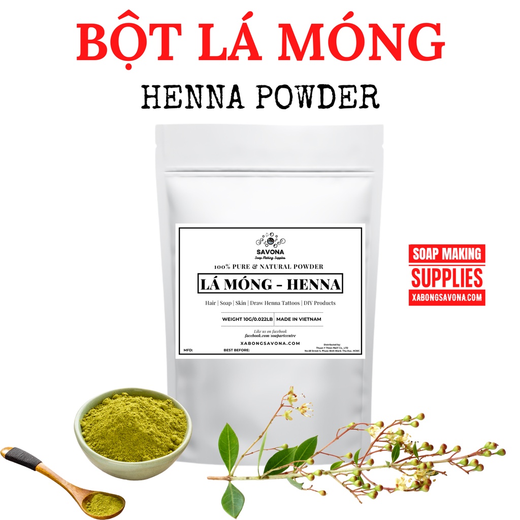 10gr Bột Lá Móng, Bột Lá Chàm Nguyên Chất Nhuộm Đen Tóc Màu Tự Nhiên Làm Xà Phòng, Dầu Gội SavonA - Henna, Indigo Powder
