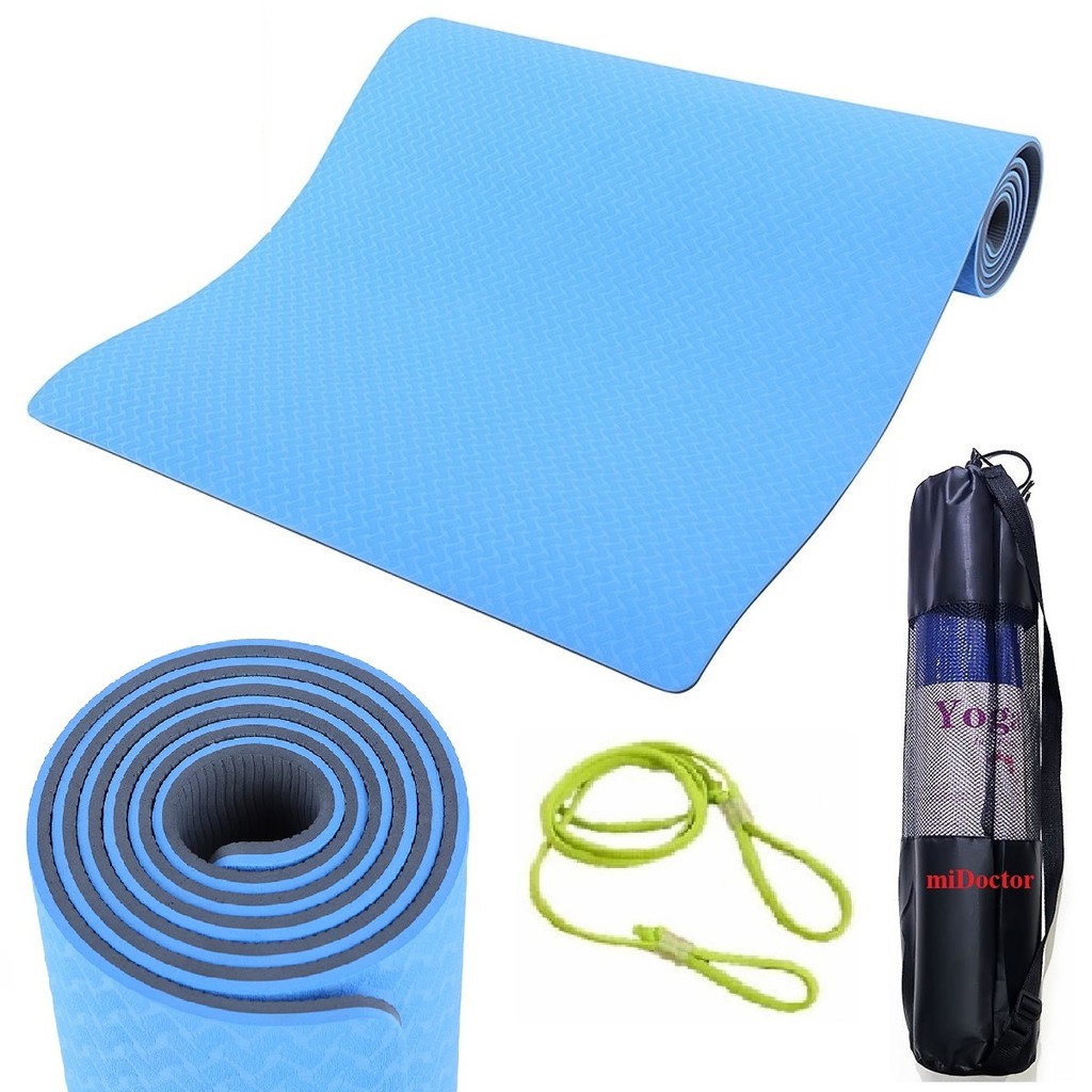 Thảm Tập Yoga, Gym 2 Lớp Tặng Túi Đựng, Dây Buộc (Giao Màu Ngẫu Nhiên) - Chính Hãng miDoctor