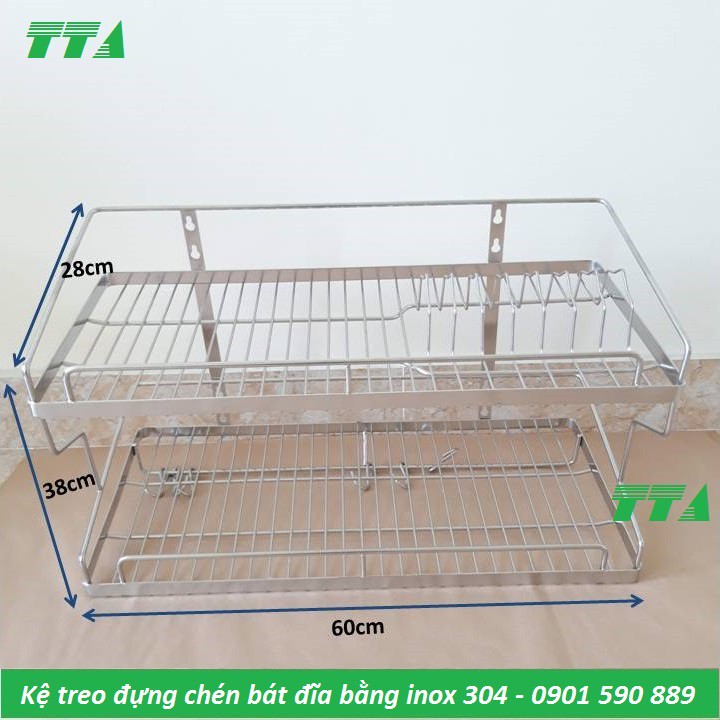 Kệ đựng chén bát đĩa treo tường 2 tầng bằng inox SUS 304