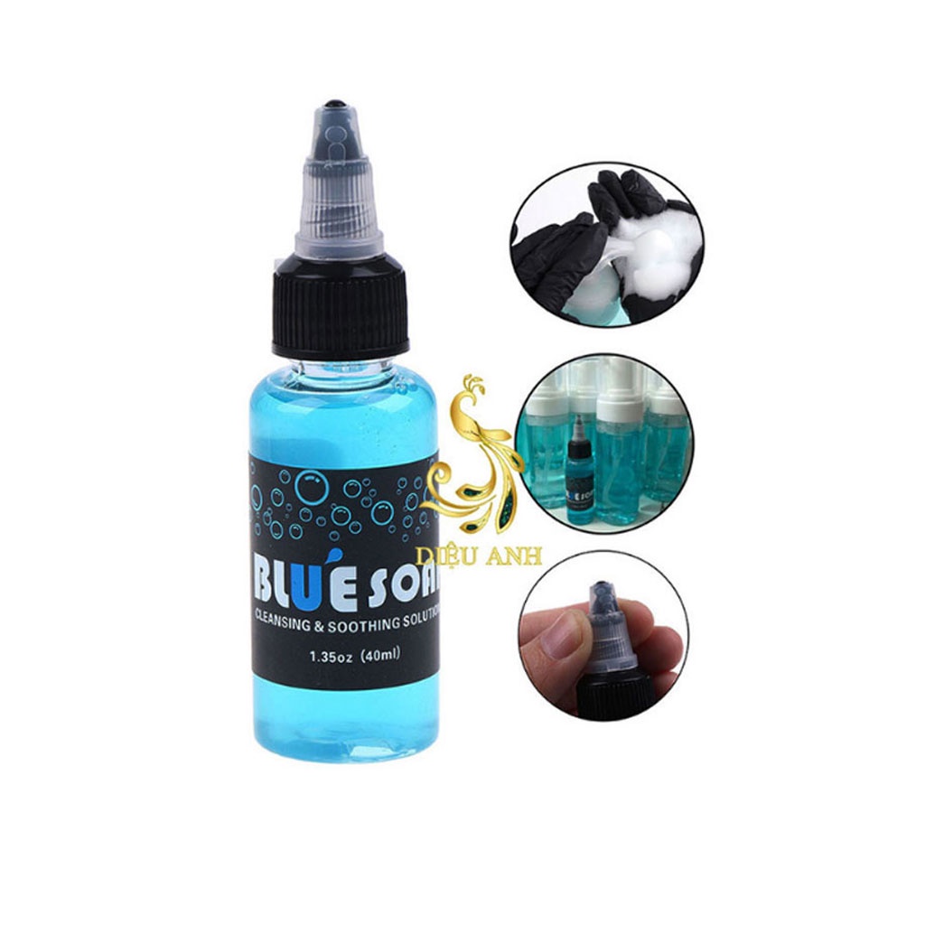 Nước rửa hình xăm Blue Soap, Bluesoap 40ml dung dịch tạo bọt lau mực xăm