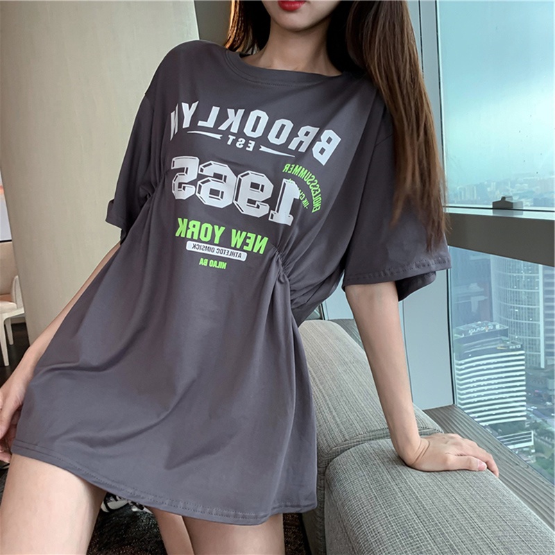 NRVP Áo Thun Nữ Dáng Dài Rộng Tay Ngắn Phong Cách Thời Trang Đường Phố Hàn Quốc