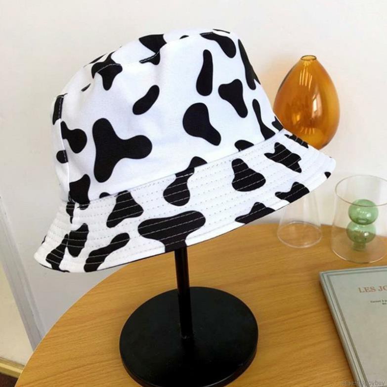 Mũ bucket nam nữ họa tiết trắng đen - Nón Ulzzang vành tròn con bò sữa hottrend 2021  ྇