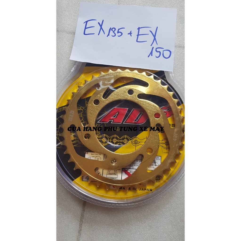 Trọn bộ sên nhông dĩa DID vàng cho xe Exciter 135/ Exciter 150 - hàng Nhật sên 9 li
