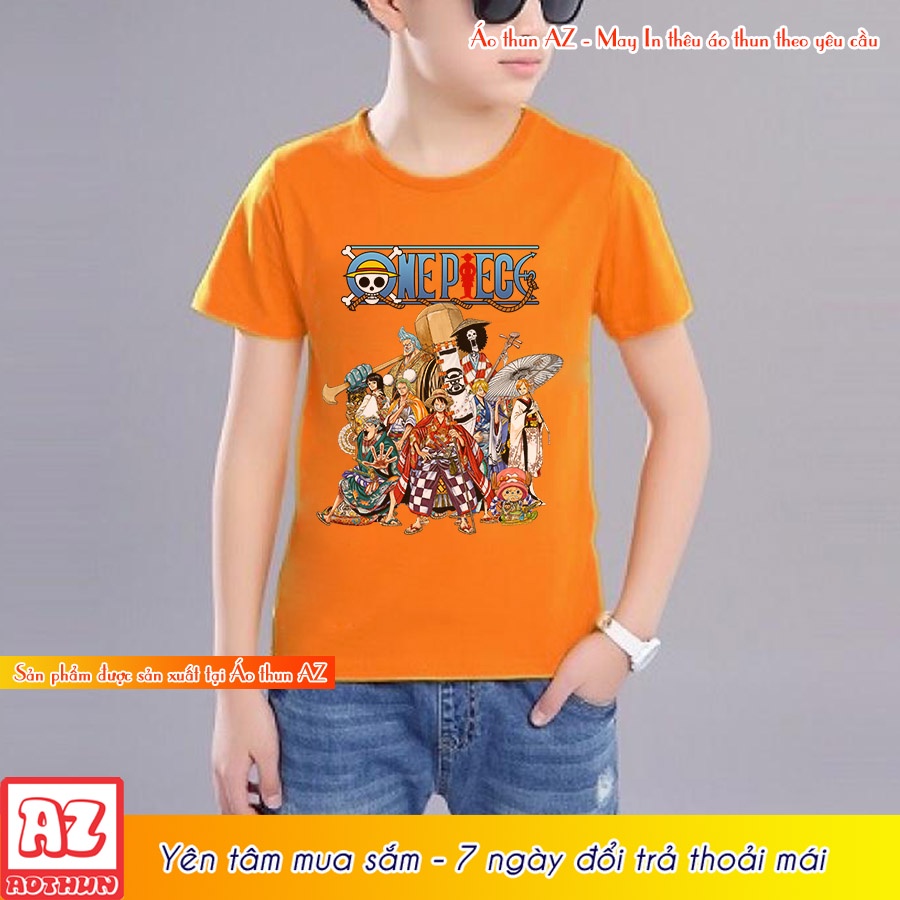 Áo thun in hình One Piece Luffy màu cam và trắng - Có size trẻ em M2246