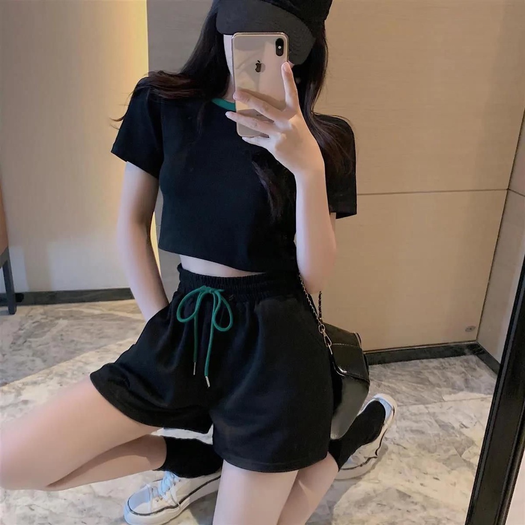 Set đồ vải thun quần ngắn hai mảnh dành cho tập luyện thể thao yoga mùa hè 2022