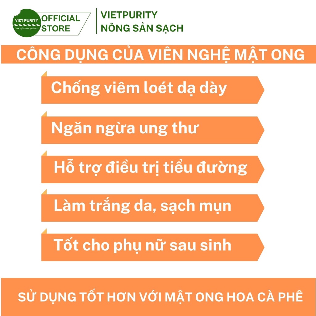 Tinh bột nghệ viên mật ong hoa cà phê nguyên chất 100g-500g Vietpurity, sản phẩm Oganic cho người bị đau dạ dày