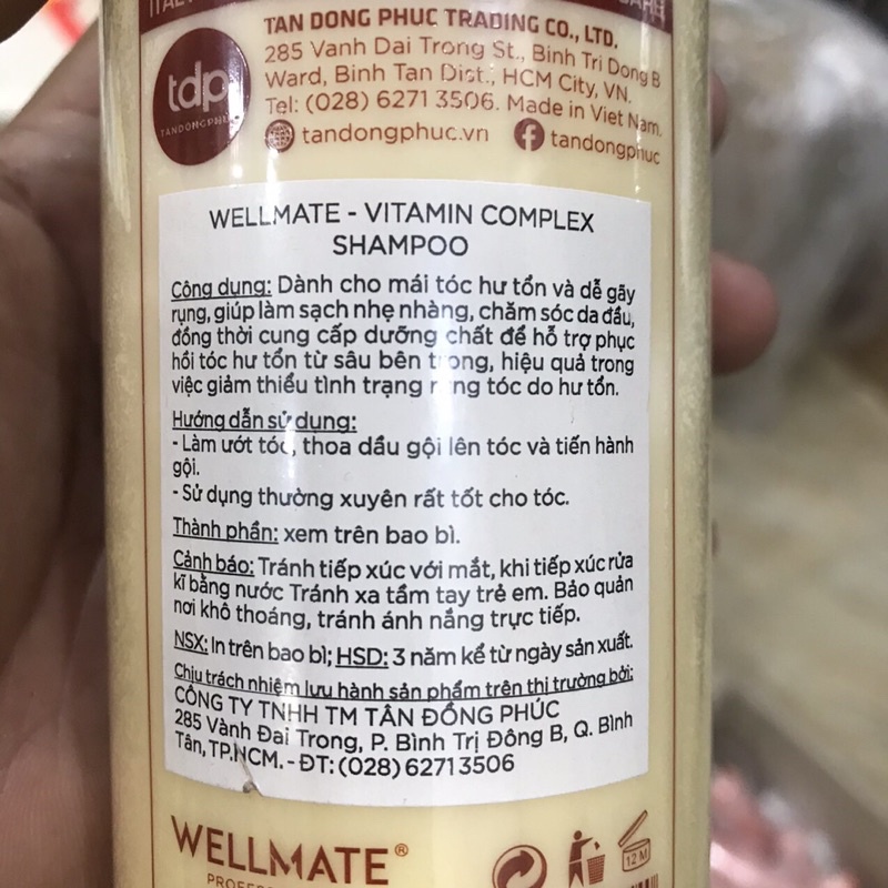 Dầu gội chống rụng, kích thích mọc tóc Wellmate Vitamin Complex Anti-Hair Loss Shampoo 500ml