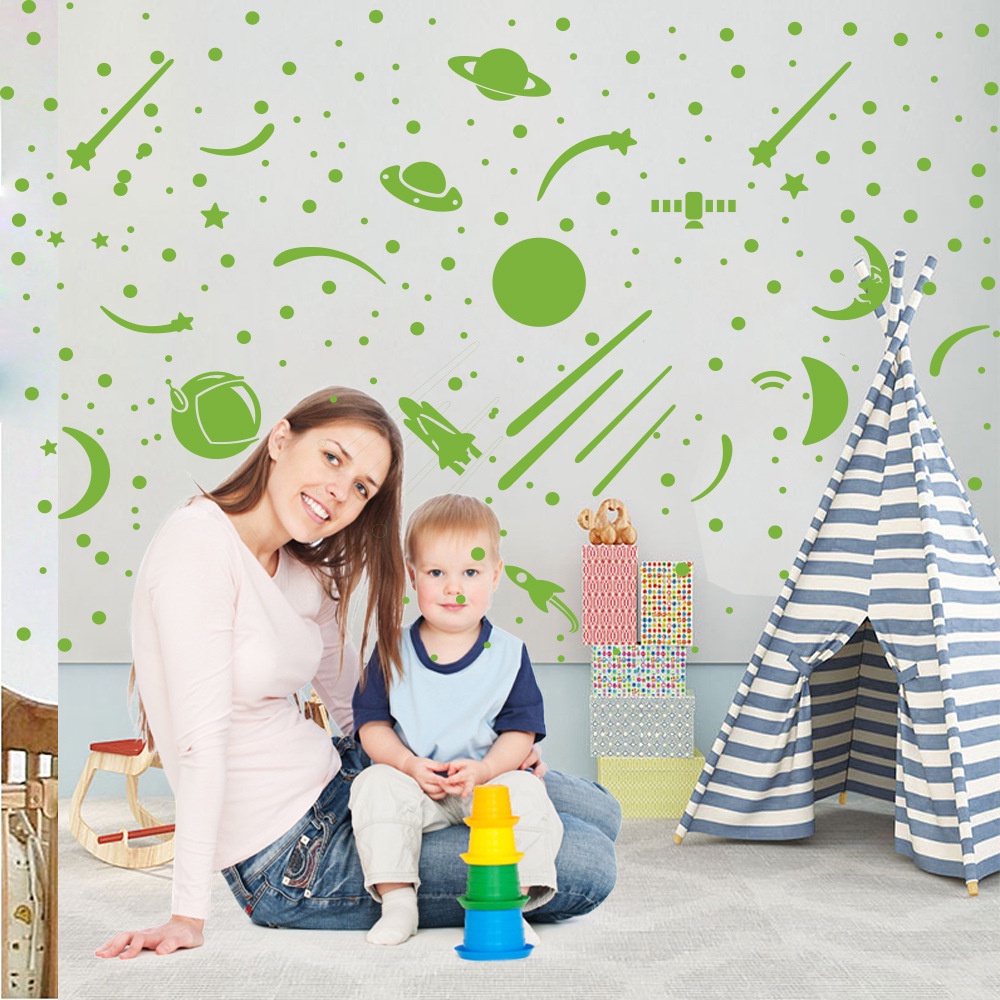 Giấy Dán Tường Dạ Quang Hình Tàu Vũ Trụ Trang Trí Phòng Ngủ Trẻ Em DIY