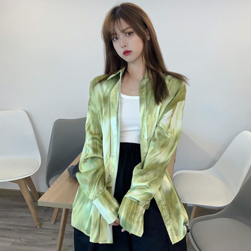 Women Shirt Lapel Korean Fashion Printing Long Sleeves Loose Casual | BigBuy360 - bigbuy360.vn