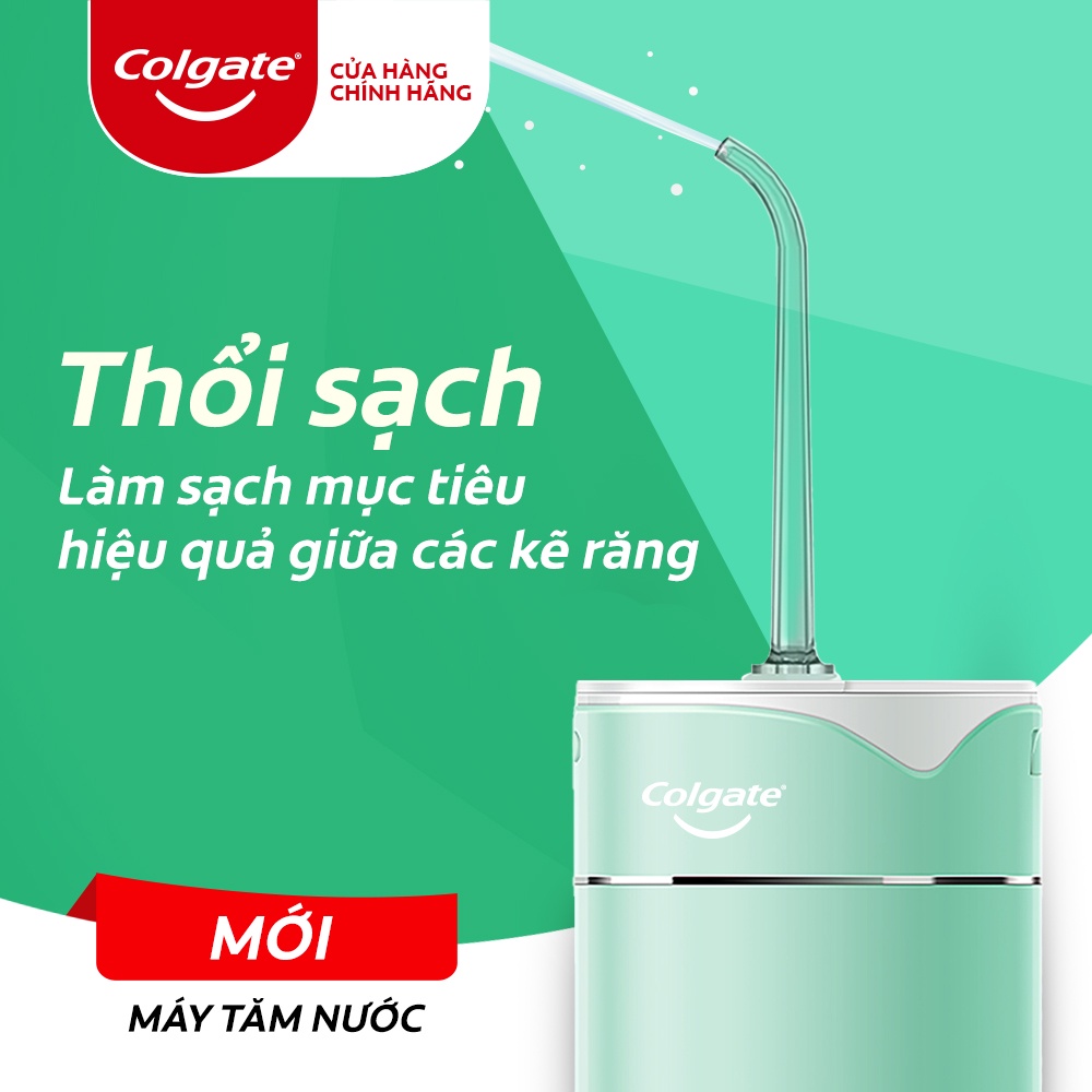 Máy tăm nước Colgate cầm tay chống nước IPX7 trắng sáng răng Màu Hồng và Xanh bạc hà