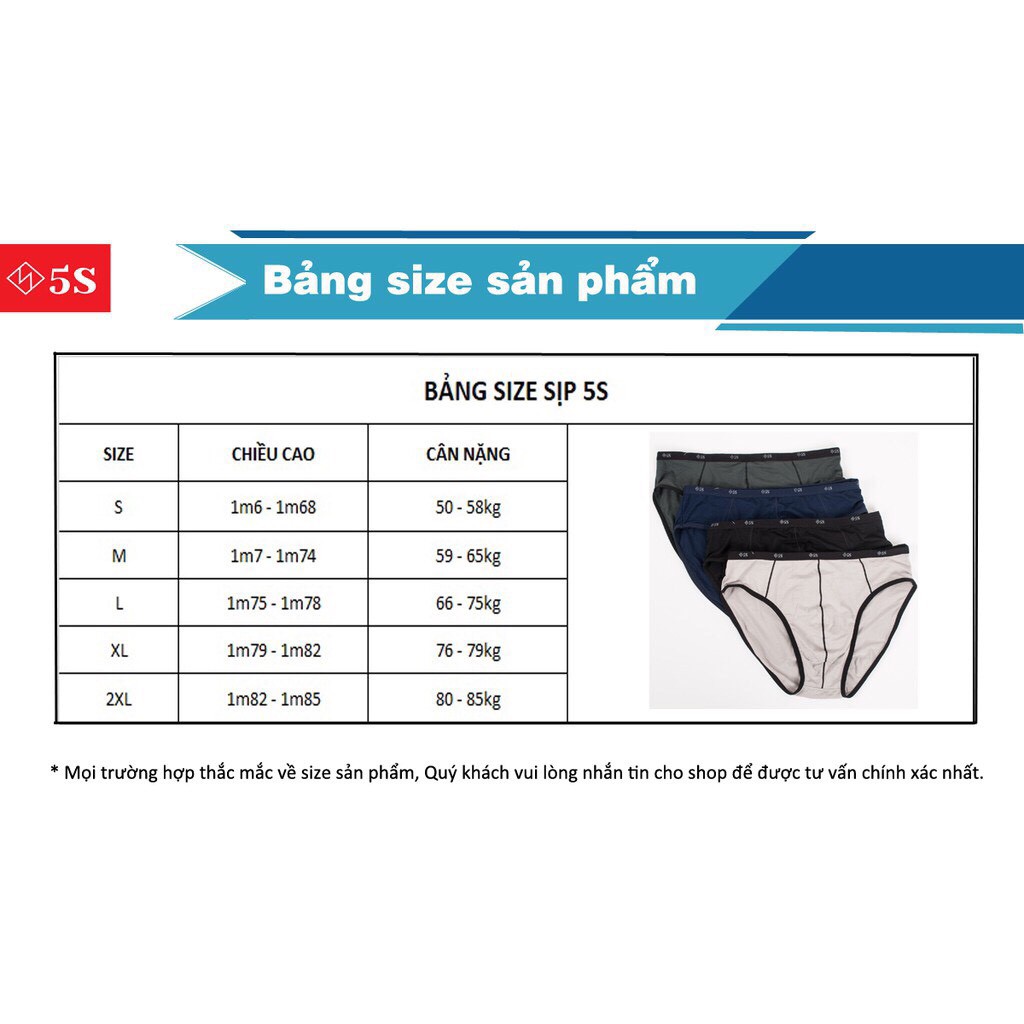 Quần Lót Nam Tam Giác 5S Chất Liệu Cotton Cao Cấp, Cạp To Và Cạp Nhỏ, Mặt Vải Mềm Mịn, Co Giãn Tốt