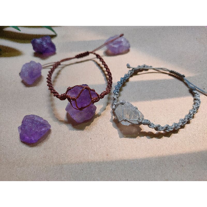Vòng tay đá celestine thiên nhiên đan macrame