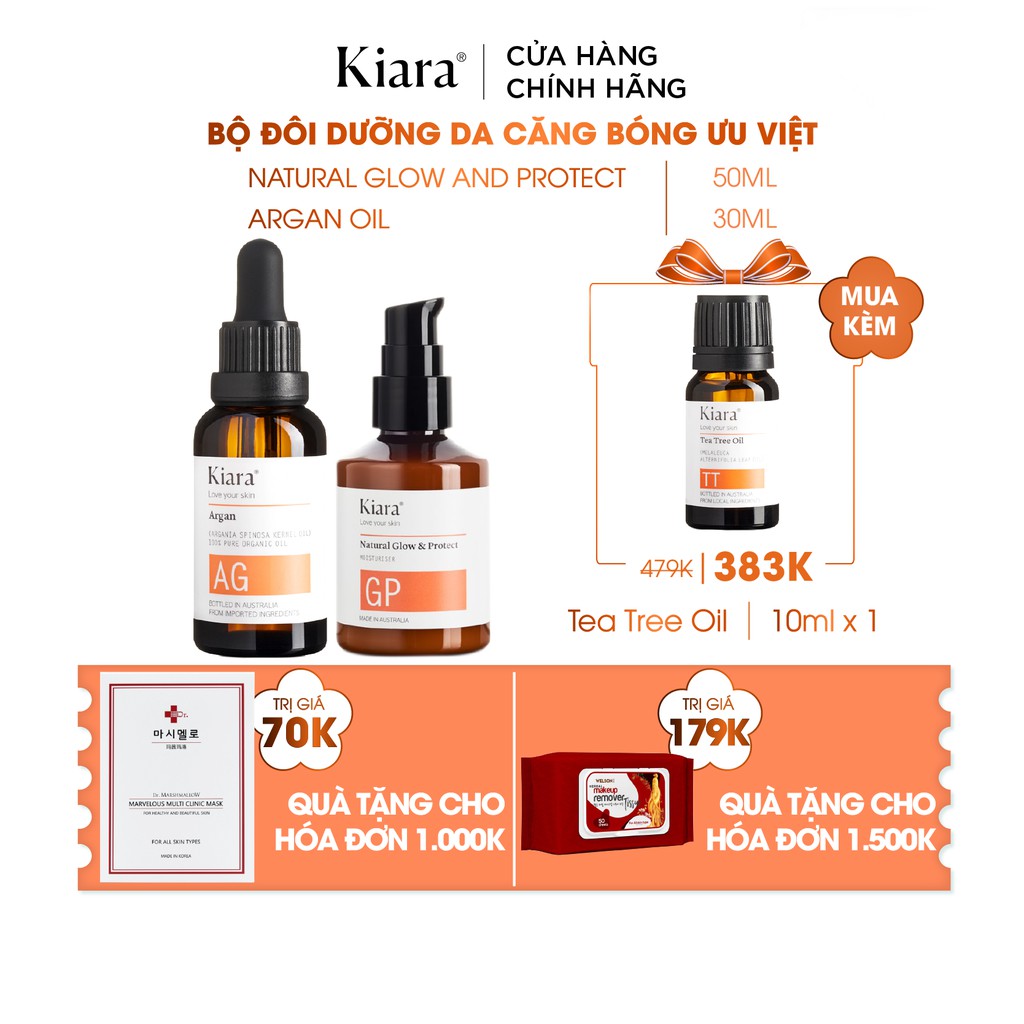 Bộ Đôi Dưỡng Da Căng Bóng Ưu Việt Kiara Argan Oil và Natural Glow and Protect