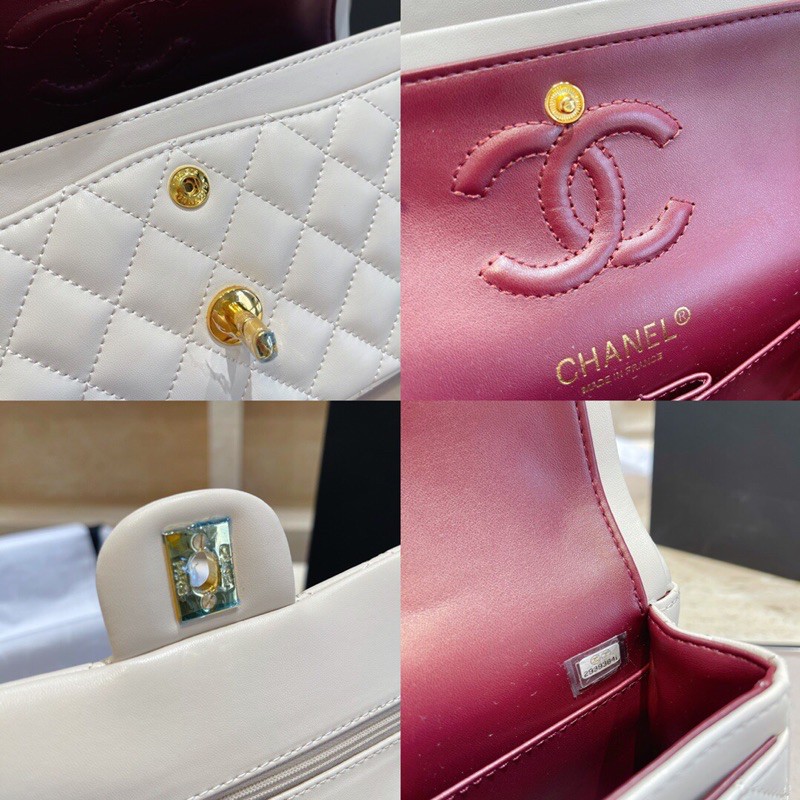 Túi xách Chanel màu trắng đen ghi size 23cm