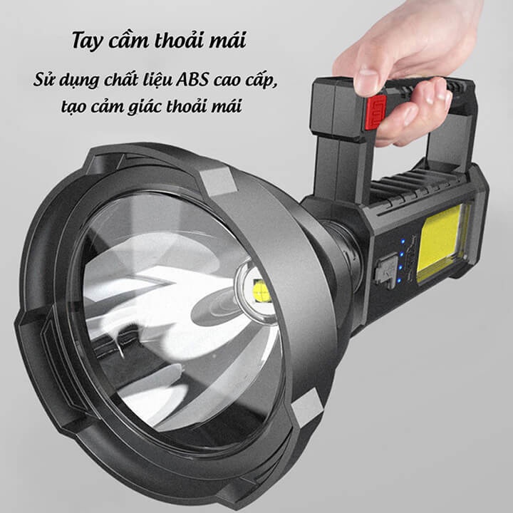 Đèn pin cầm tay siêu sáng L832 chiếu xa 100m, đèn pin xách tay 4 chế độ có chân đế chắc chắn, COB Led siêu sáng