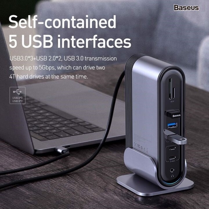Bộ HUB Chuyển đổi cổng máy tính đa năng 17 trong 1. Thương hiệu Baseus CAHUB-DG0G - [CHÍNH HÃNG - BẢO HÀNH 1 NĂM]