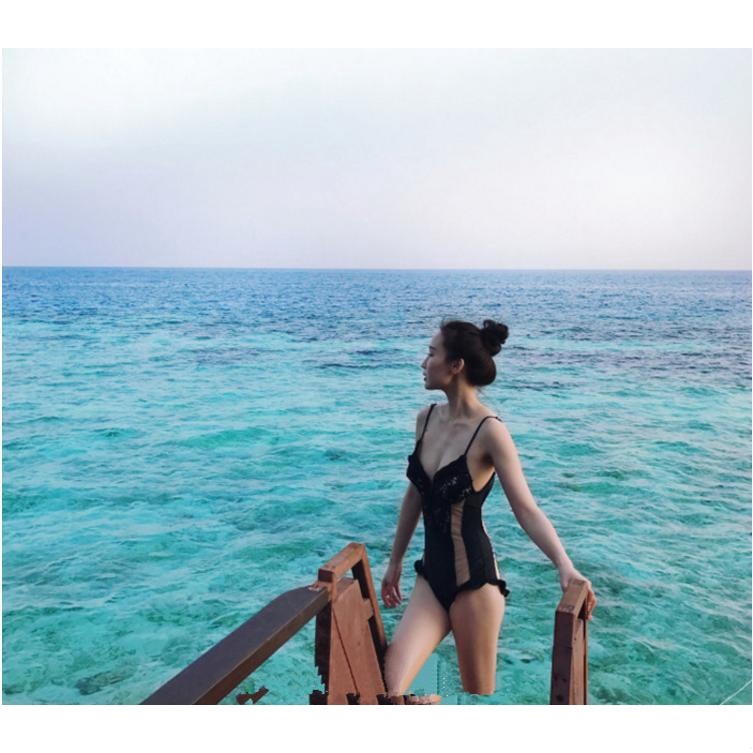 Bộ Đồ Bơi Bikini Một Mảnh Ôm Dáng Nâng Ngực Viền Ren Tùy Chỉnh Có Giá Đỡ Thép Gợi Cảm Cho Nữ