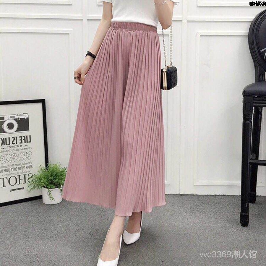 Quần Culottes Lụa Lạnh Ống Rộng Xếp Ly Lưng Cao Mẫu Mới 2019 Phong Cách Phương Tây Cho Nữ