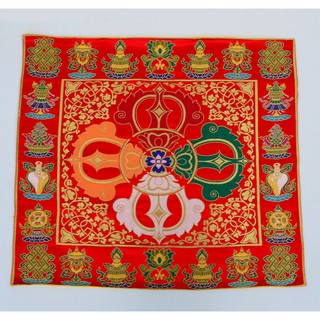 |Thủ Công Tây Tạng| Khăn Trải Bàn 70x70cm Mật Tông Chày Kim Cang Vải Gấm Cao Cấp - Tuệ Minh Hỷ Tâm