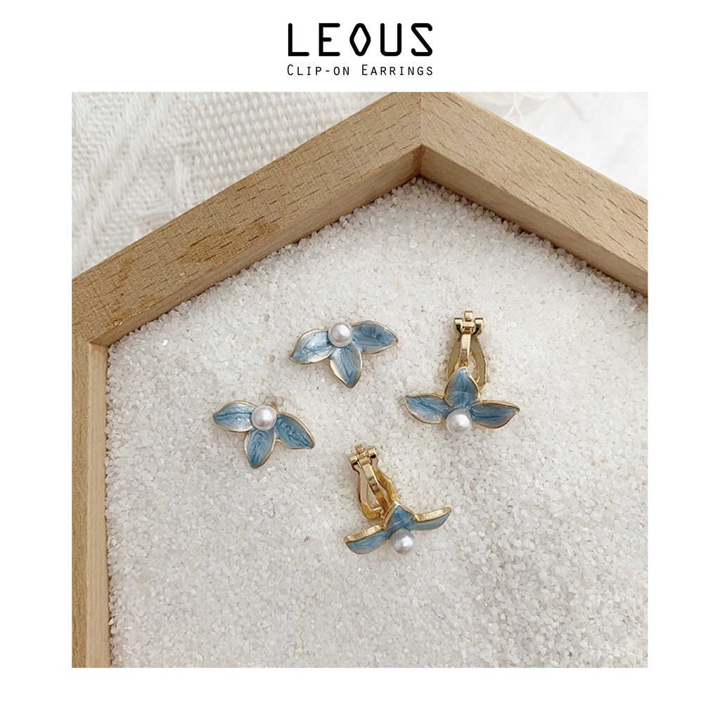 Khuyên tai kẹp không bấm lỗ chốt cố định K242 bằng hợp kim mạ vàng hình bông hoa đính hạt trai dáng ngắn Leous