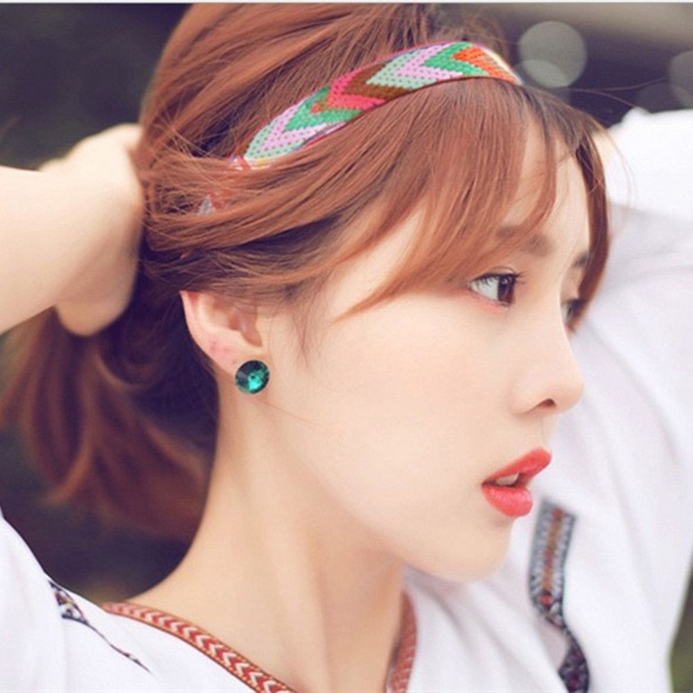 Girls Retro Hair Band Printing Flower Headpiece Hair Accessories Elastic Turban