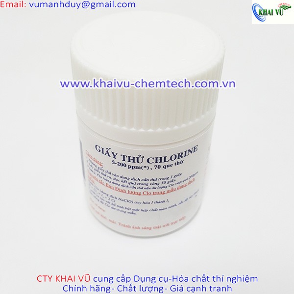 Giấy test chlorine (Clo) 5-200ppm Hộp 70 que thử