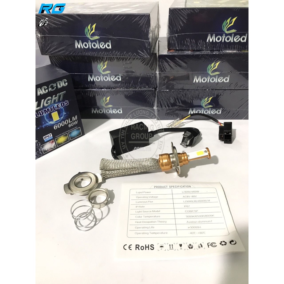 Đèn Pha Led Xe Máy Siêu Sáng H/60W L/30W Motoled Chống Nước IP67 5 Râu Tản Nhiệt Đủ Chân 2in1 T19 H4