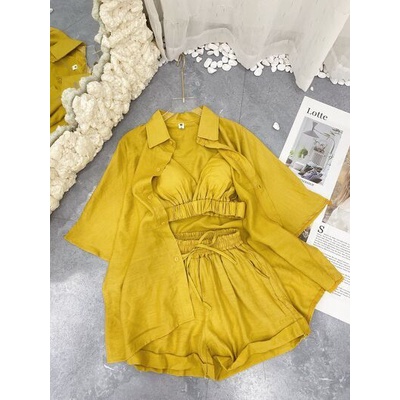 Sét đũi 3 món Sơ mi cộc tay áo para kèm lót chun lưng