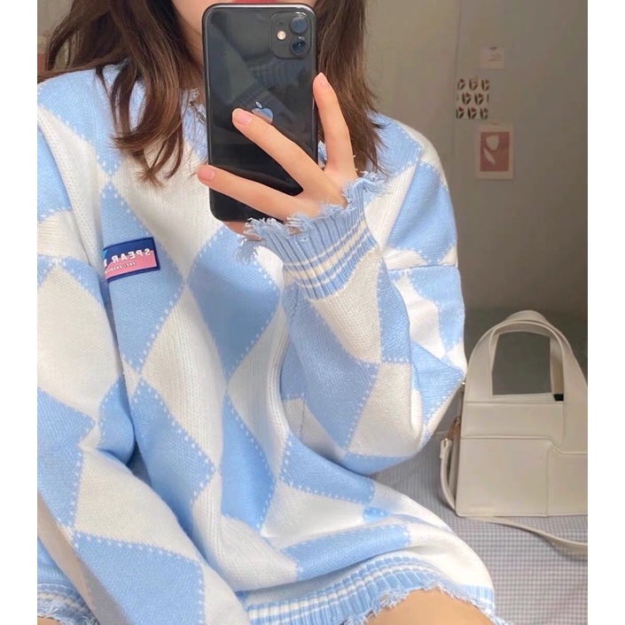 Áo len nữ caro retro dễ thương siêu hot