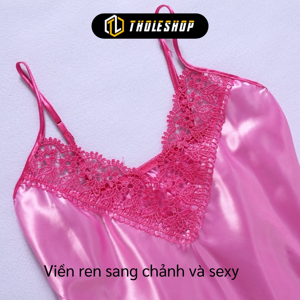 Váy Ngủ - Đầm Ngủ 2 Dây Lụa Cổ Chữ V Khoét Sâu Phối Ren Cực Sexy Và Quyến Rũ 7881