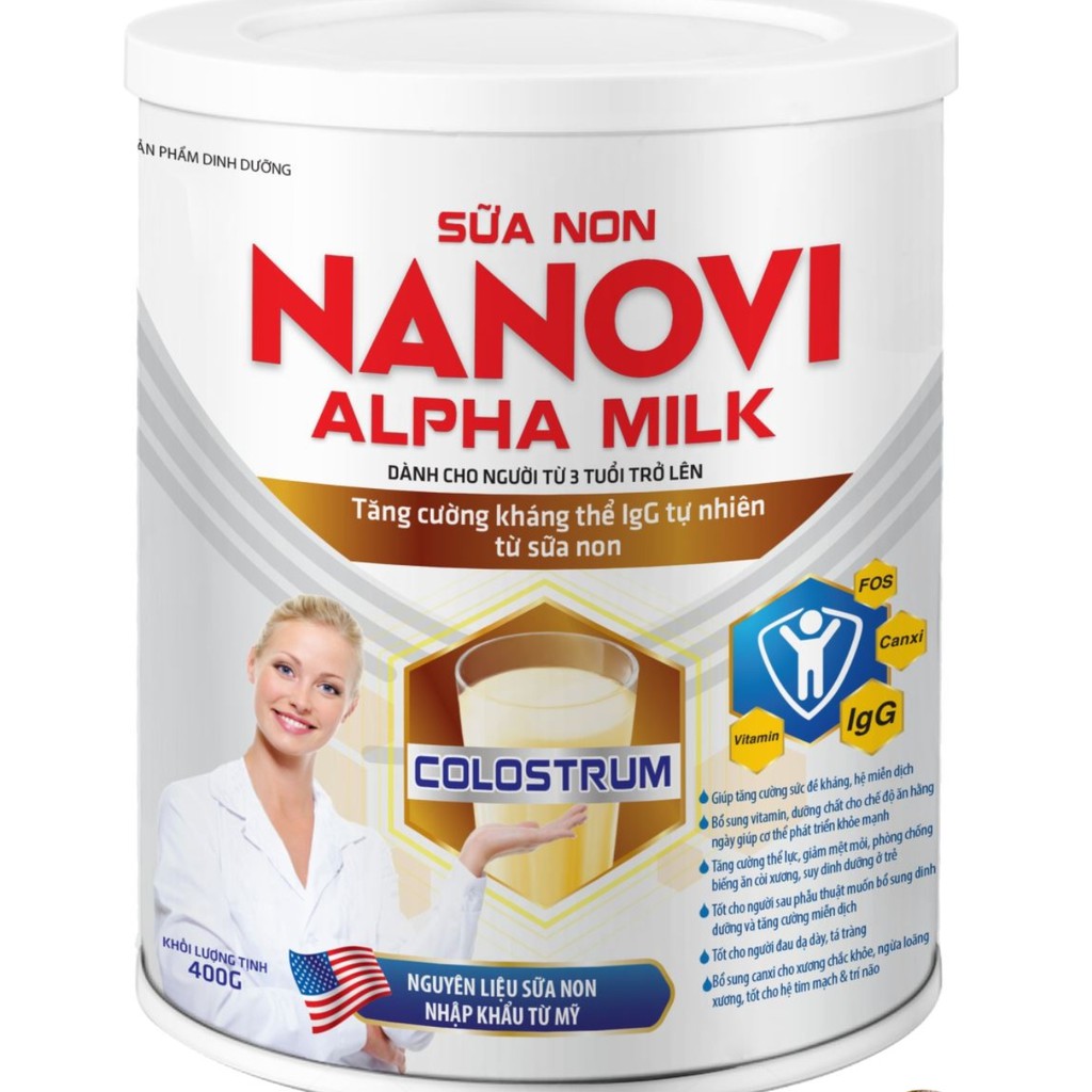 [Combo 03 hộp) Sữa non Nanovi Alpha Milk 400g/hộp - Giúp tăng sức đề kháng, phục hồi nhanh sức khỏe, date 01/2024