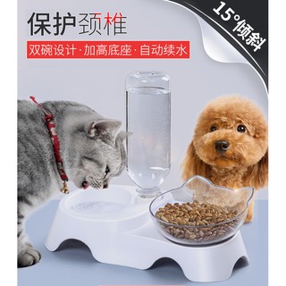 Chén ăn cho chó mèo kèm bình uống nước tự động